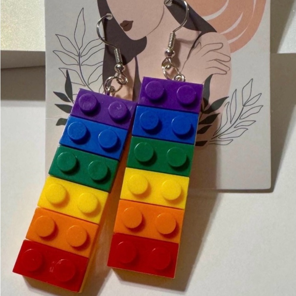 🌈 Building Blocks Dangle Earrings LGBTQ Pride Jewelry - Over the Rainbow🌈